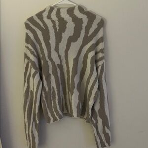 Express Zebra Print Cowl Neck Sweater - Brown and Cream